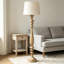 White+Light-brown Linen+Solid Wood Free Form Floor Lamps