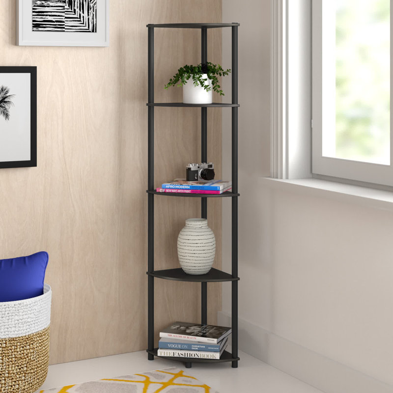 Bibliothèque en coin Baril, Espresso / tube de bambou noir, (5 Shelves) 57.7" H x 11.6" W x 11.6" D