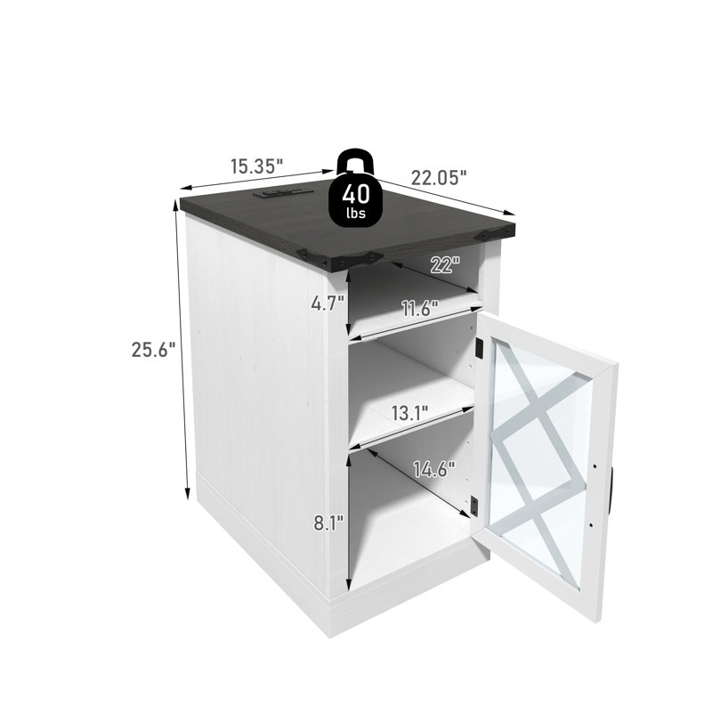 Table de bout Farmhouse avec station de charge (table de chevet incluse seulement)