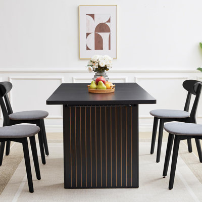 55"-71" Extendable Rectangular Dining Table for 4-6 Carved Line Base