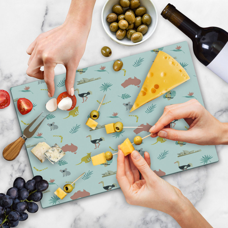 Ambesonne Australian Cutting Board Large Size Animals Map and Foliage Multicolor