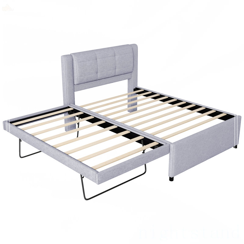 Lit plateforme double avec lit gigogne, Gris
