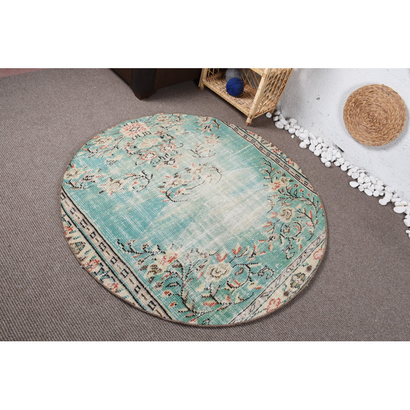 Tapis décoratifs 4,6 x 4,6 pi, tapis de luxe, tapis rétro, tapis tendance, tapis turc, tapis bleu Boho
