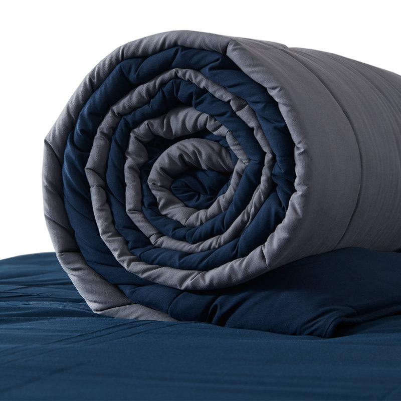 Box Stitch Comforter, Twin Comforter, Navy/Gray