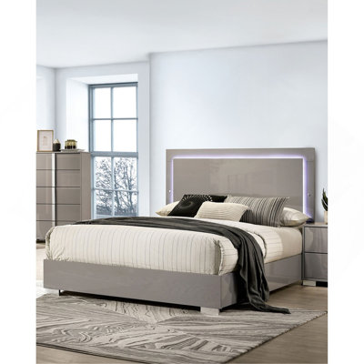 Mobilier de chambre à coucher contemporain avec tête de lit à finition UV et tête de lit taupe clair 1pc