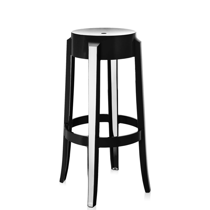Charles Outdoor Bar Stool, Glossy Black, 29.53"