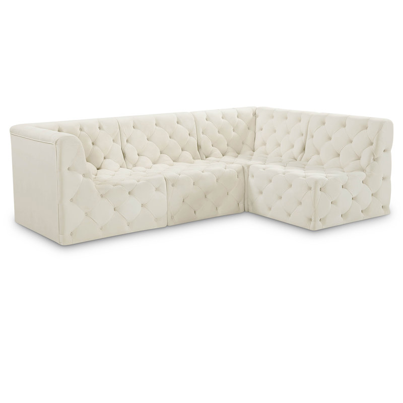 Canapé modulaire réversible de 99 po en velours Klecka, Velours crème