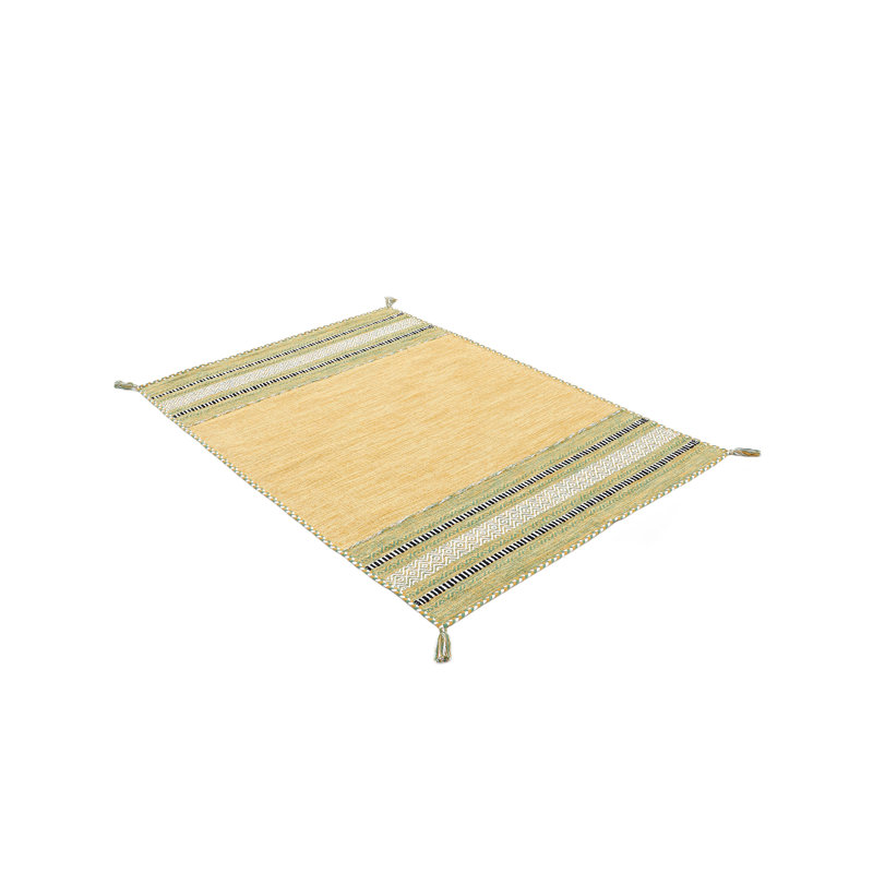 Azizi Striped Hand Woven Cotton Yellow Rug, Rectangle 240 x 340cm