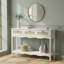 Table d'appoint étroite en rotin blanc, 3 tiroirs et tablette de rangement ouverte