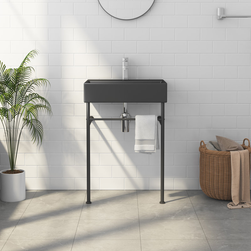 Turner 24" W x 16" D x 35" H Vitreous China Rectangular Console Bathroom Sink with Overflow, Black/Matte Black
