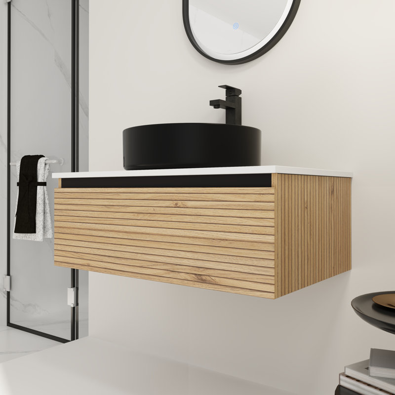 Meuble-lavabo en céramique 30 po - Tiroir mural à fermeture en douceur, 30", Noir