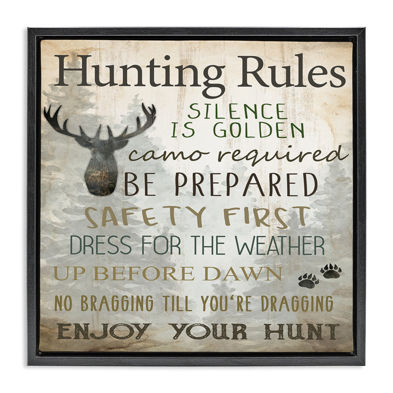 Cadre flottant Hunting Rules Rustic List, design par Kim Allen, Cadre flottant noir de jais, H 18 po x l 18 po