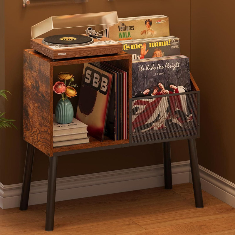 3-Tier Vinyl Record Player Stand With Storage, Holds Up To 200 Albums, Vintage Turntable Table With Wood And Metal Design For Living Room And Bedroom