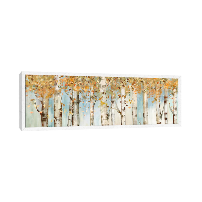 Birch Country by Allison Pearce - Panoramic Painting on Canvas, 30.48 cm H x 91.44 cm W, White Framed