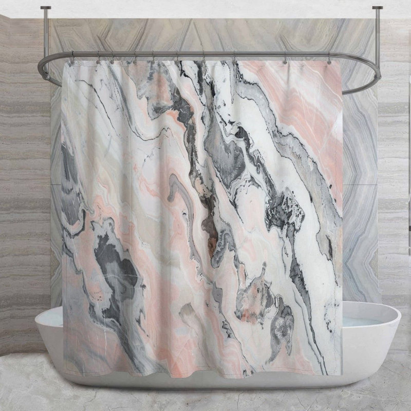 Rideau de douche en marbre à motif abstrait de salle de bain, H 73 po x l 70 po