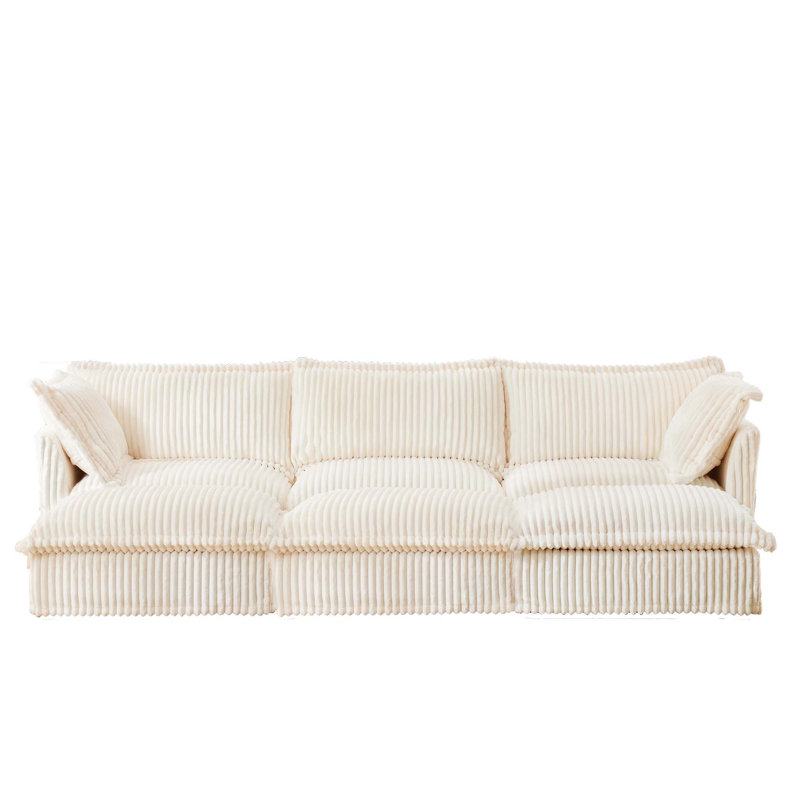 Kaiser 3-Seater Slipcovered Sectional Sofa with 3 Ottomans, Cream Corduroy