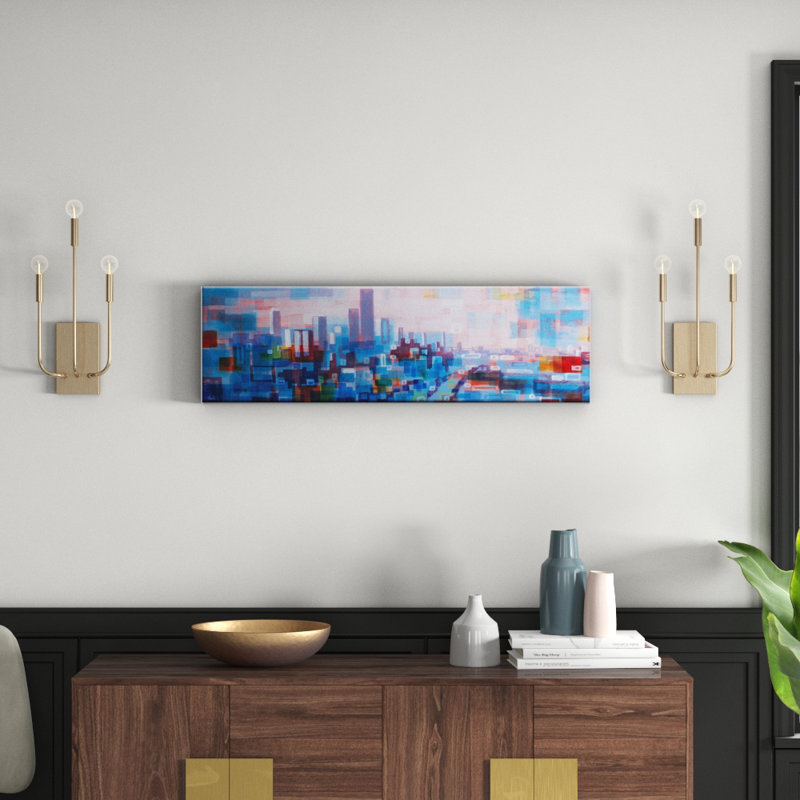 Colourful Melbourne by Jennifer Webb - No Frame Panoramic Painting on Canvas, Blue/Red