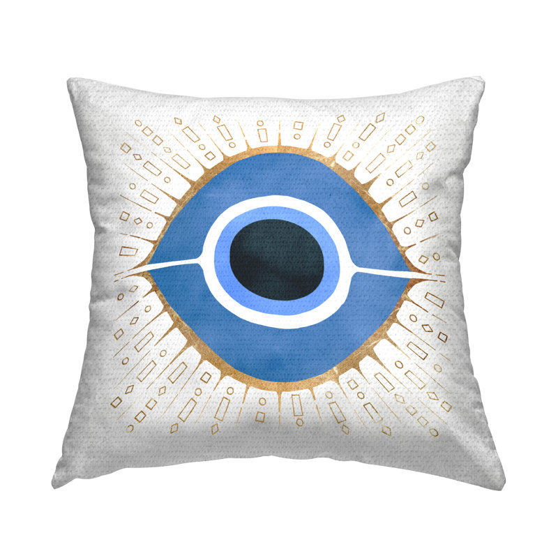 Coussin extérieur bleu à motif de mauvais œil spirituel imprimé par Ziwei Li