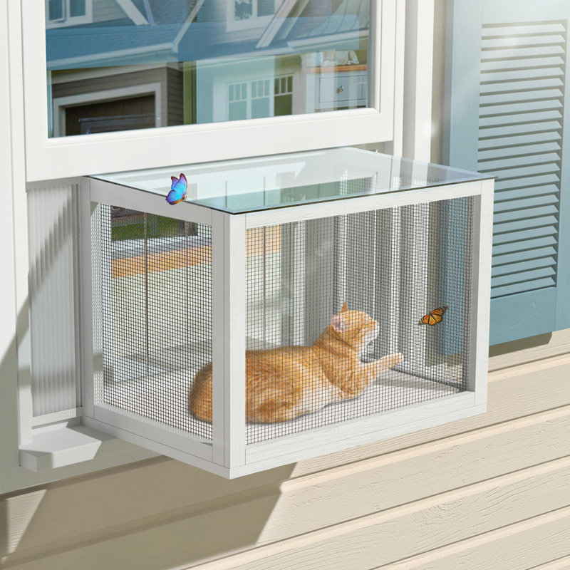 Cat Window Box, Window Catio Universal Cat Window Perch with Waterproof Transparent Top Fits Double Hung Windows 24" to 42.5" Wide, for Sunbathing, Napping & Nature Viewing