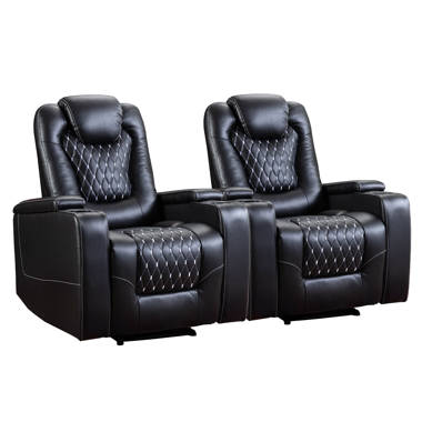 Black Leather Pillow Top 2-Seat Home Theater Recliner W/ Push-Back