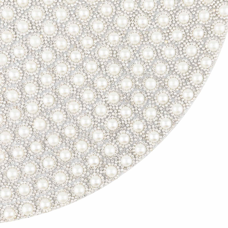 Sparkles Home Montaigne 15'' Round Placemat | Rhinestone & Pearl Orbital Design, Pearl