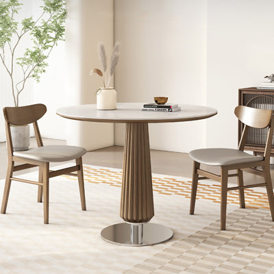 31.5"A round small conference table can accommodate four people.