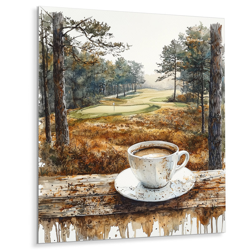 «Coffee Cup At The Golf Court III» - décoration murale en métal café, reproduction d'art traditionnelle en métal