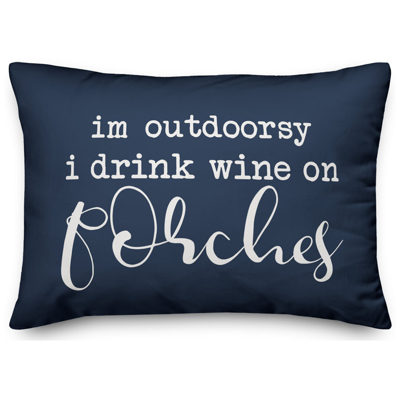 Textual Outdoor Reversible Throw Pillow, Navy