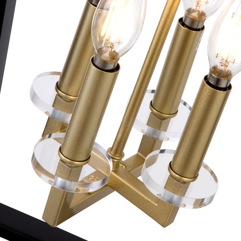 4 - Light Dimmable Lantern Geometric Chandelier, Black/Gold