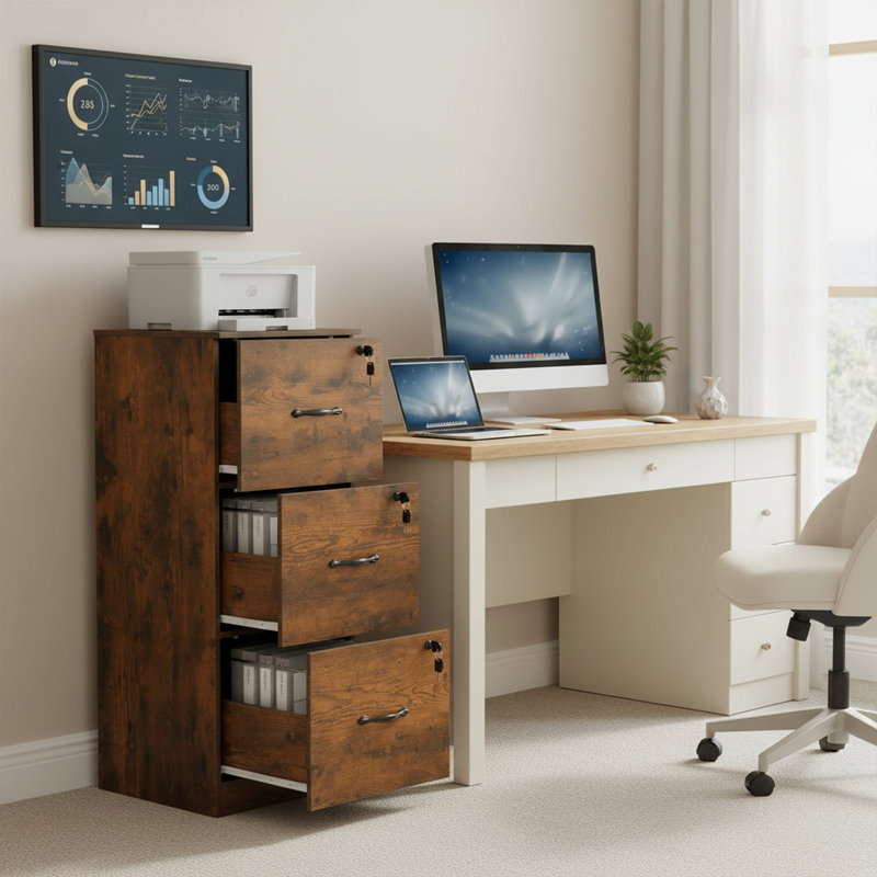40 cm W 3 -Drawer Mobile Filing Cabinet, Brown