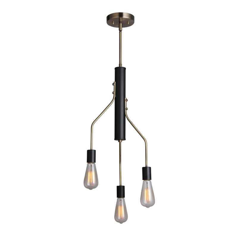 Luminaire suspendu pour grappe 3 lumières Landy, Laiton / Noir