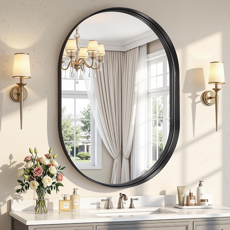 Black Oval Mirror for Bathroom Vanity 22x30 Inch, Matte Black Bathroom Mirrors for Wall Metal Frame, Black, 22"x30"