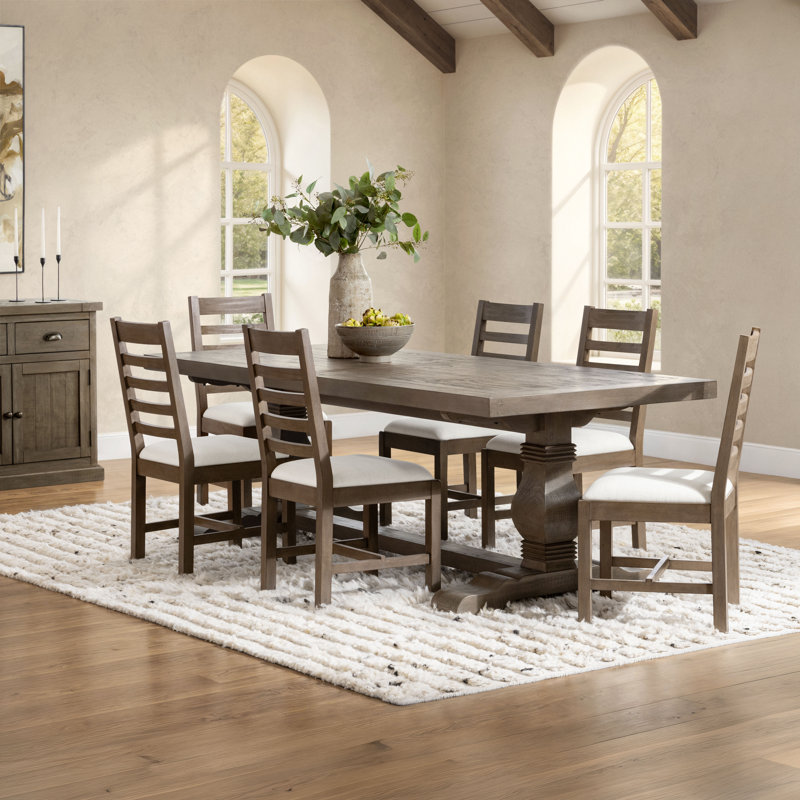 Caleb Reclaimed Pine Dining Table Set, 31" H x 94.5" W x 39" D, 7 Pcs: Table, 6 Chairs