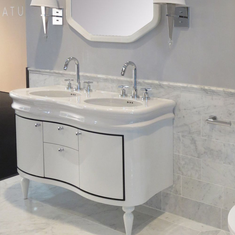 Lirico 44'' W Double Bathroom Vanity Base, Gloss Ardesia (Black Trim)