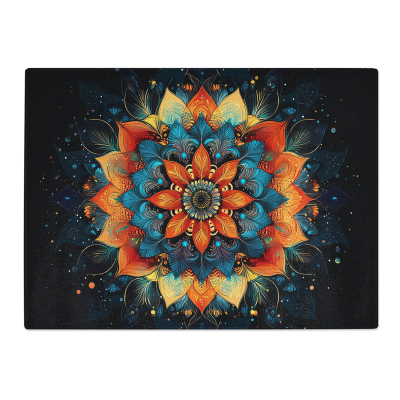 Mandala Flower Illustrated  Glass Chopping Board
