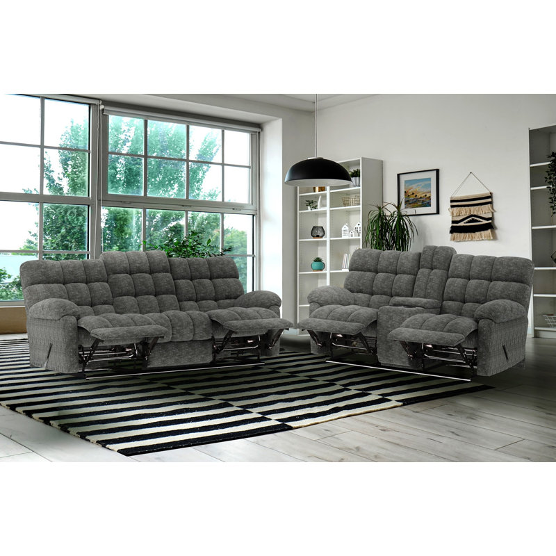 Ensemble 2 pièces: canapé inclinable et causeuse console, gris, Ensemble gris 2 pièces