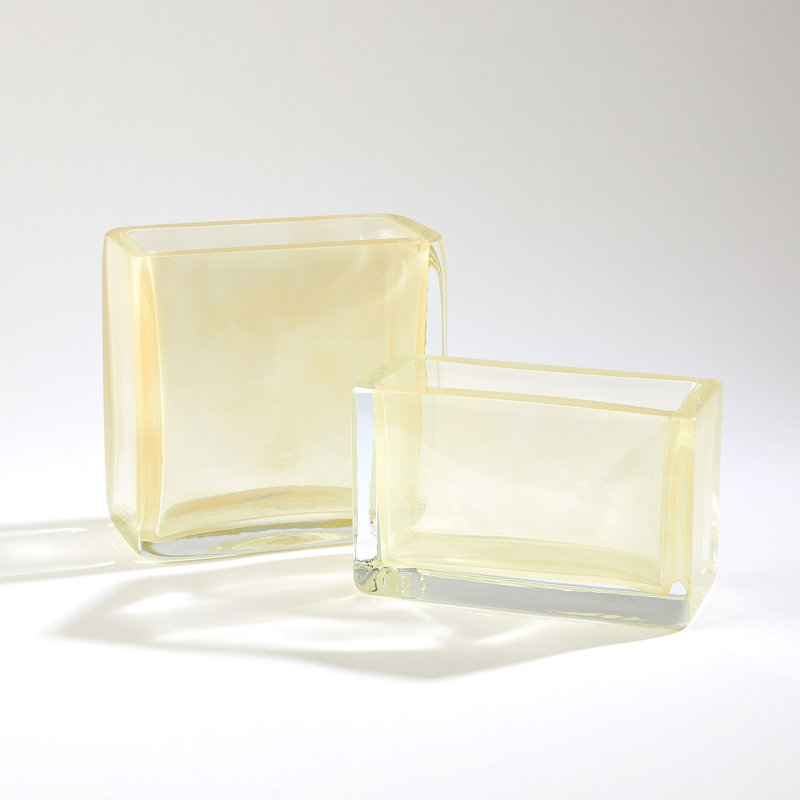 Rectangle Block Vase-Gold-Lg, 9.25" H x 9.75" W x 4.75" D