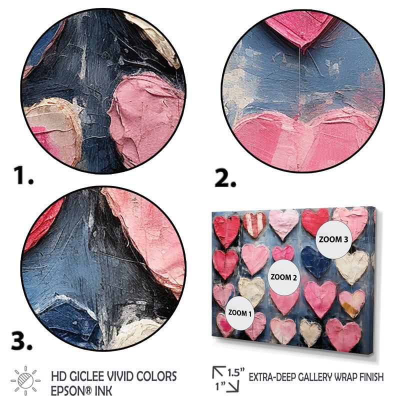 Rose et bleu cœur Pop Art 3 - Art mural Pop Art, Cadre doré à coins fermés, H 34 po x l 44 po x P 1,5 po