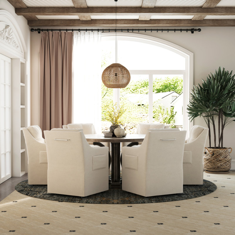 Ensemble de 2 chaises de salle à manger luxueuses avec fauteuil rembourré blanc avec poche latérale et roulettes