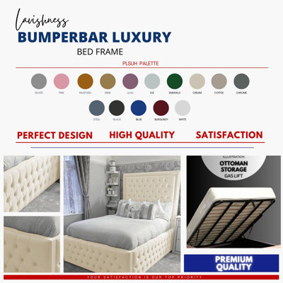 Chanoa Deluxe Ottoman Storage Bed - Bumperbar Plush Velvet Upholstered Gas Lift Bed Frame