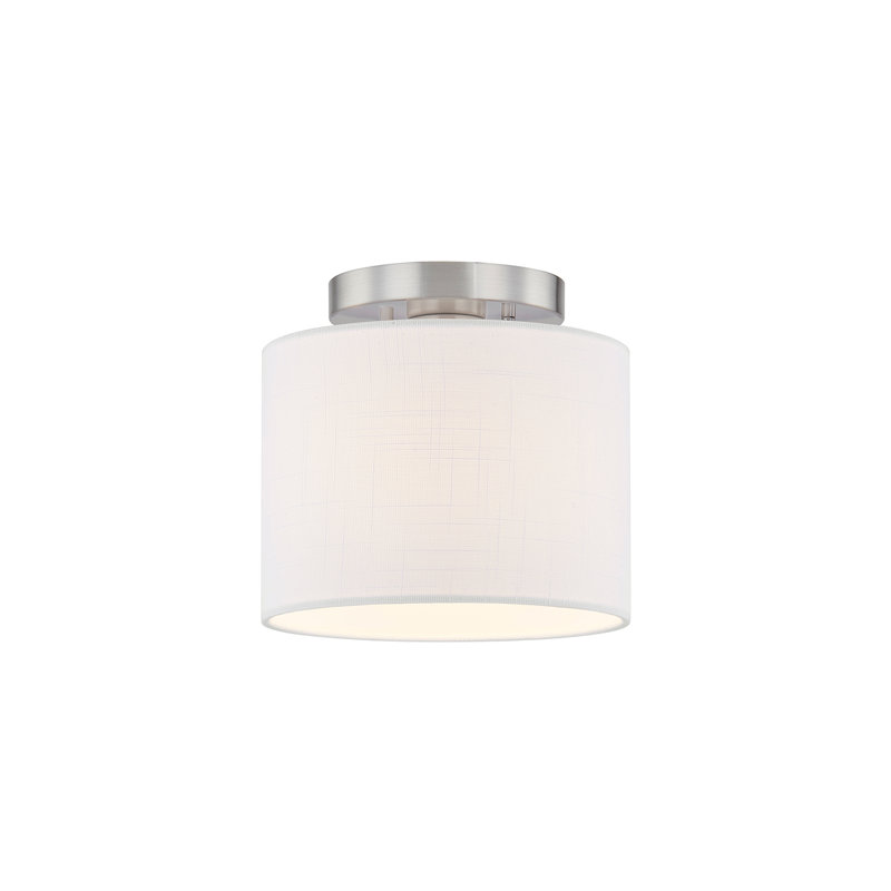 Textile - Classic Drum Semi-Flush w/ Open Bottom - Linen Fabric Shade, White