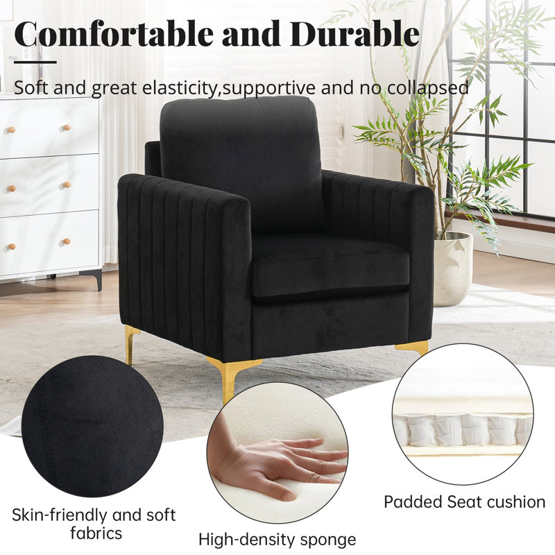 Chaise d'appoint en velours avec pieds en métal doré (ensemble de 2), Noir