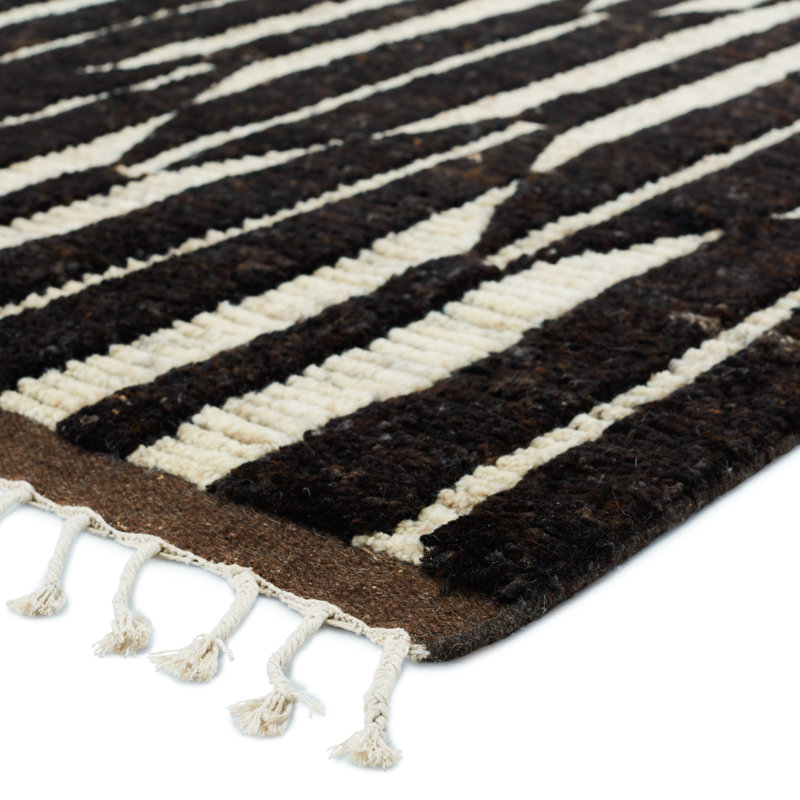 Tapis brun foncé / ivoire en laine noué à la main Wesler, Rectangle 6 pi x 9 pi