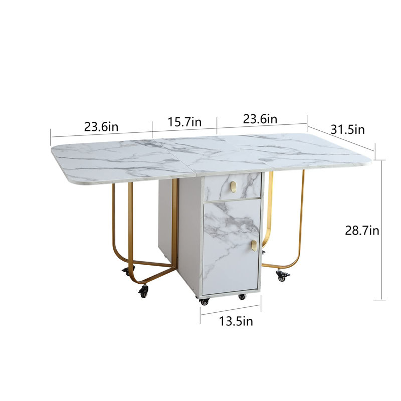 Folding Dining Table With Storage Rack And 2 Drawers