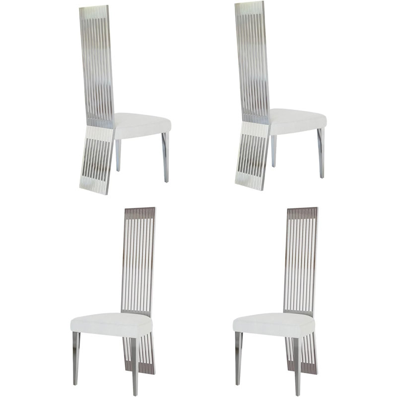 White Dining Chairs With Silver Legs, 4, Silver