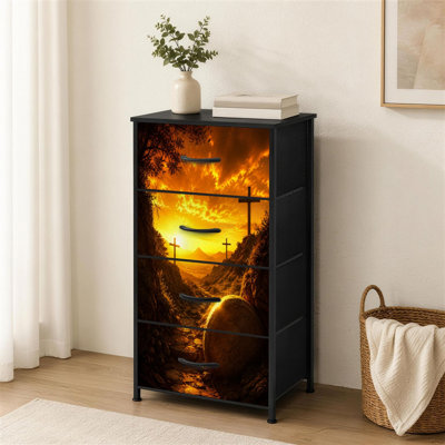 Commode 4 tiroirs pour chambre à coucher Silhouettes croisées Golden Sunset Valley Dramatic Fiery Sky