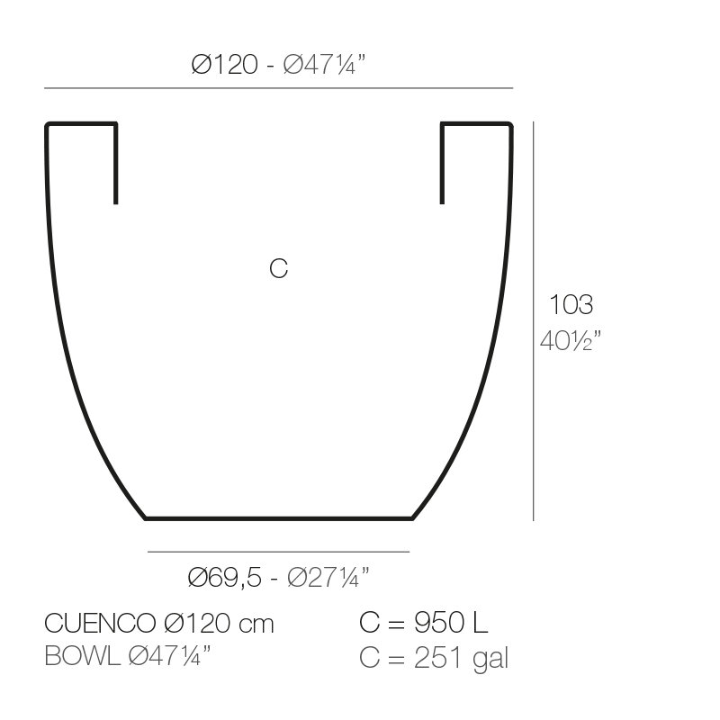 Cuenco Planter, Ecru, 40.5" H x 47.25" W x 47.25" D