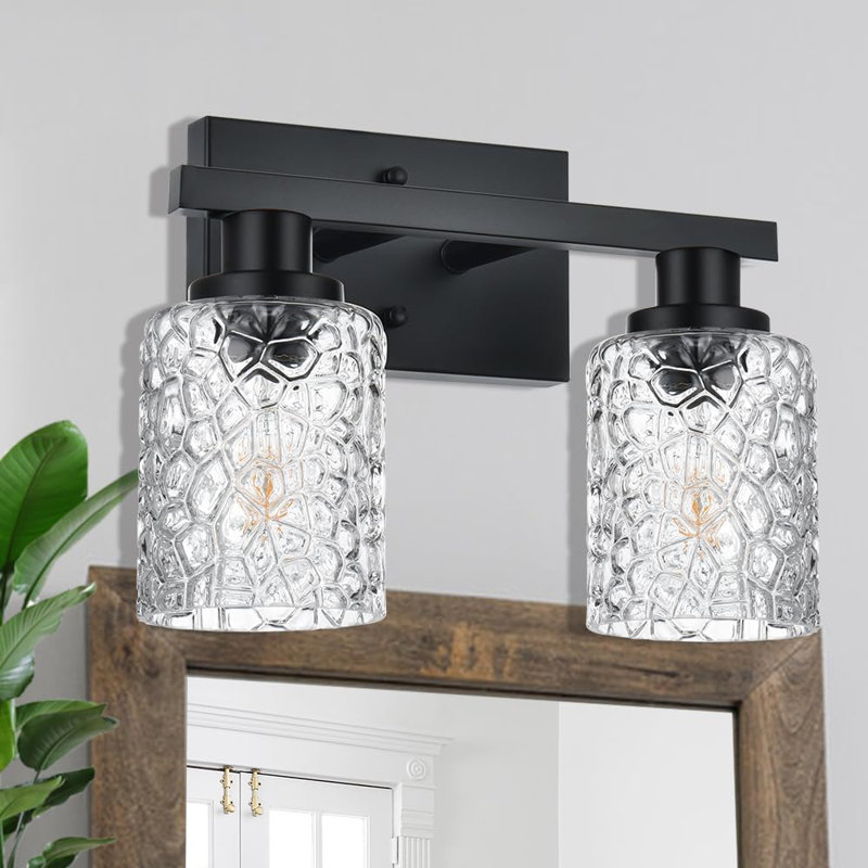 Applique murale moderne avec abat-jour en verre transparent et finition noire mat