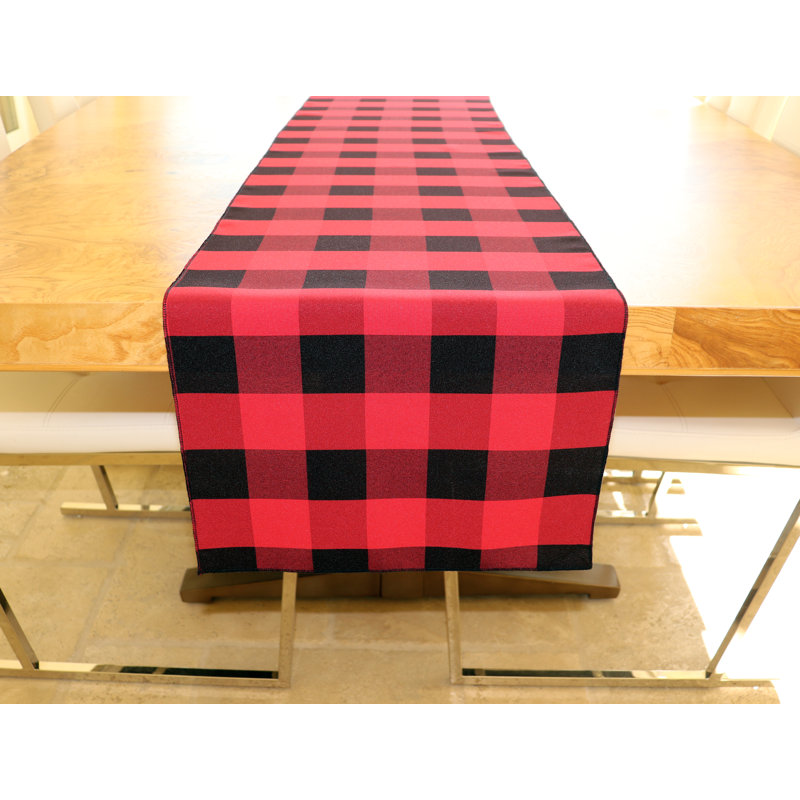 Pande Checkered Table Runner, 108" x 14", Black/Red