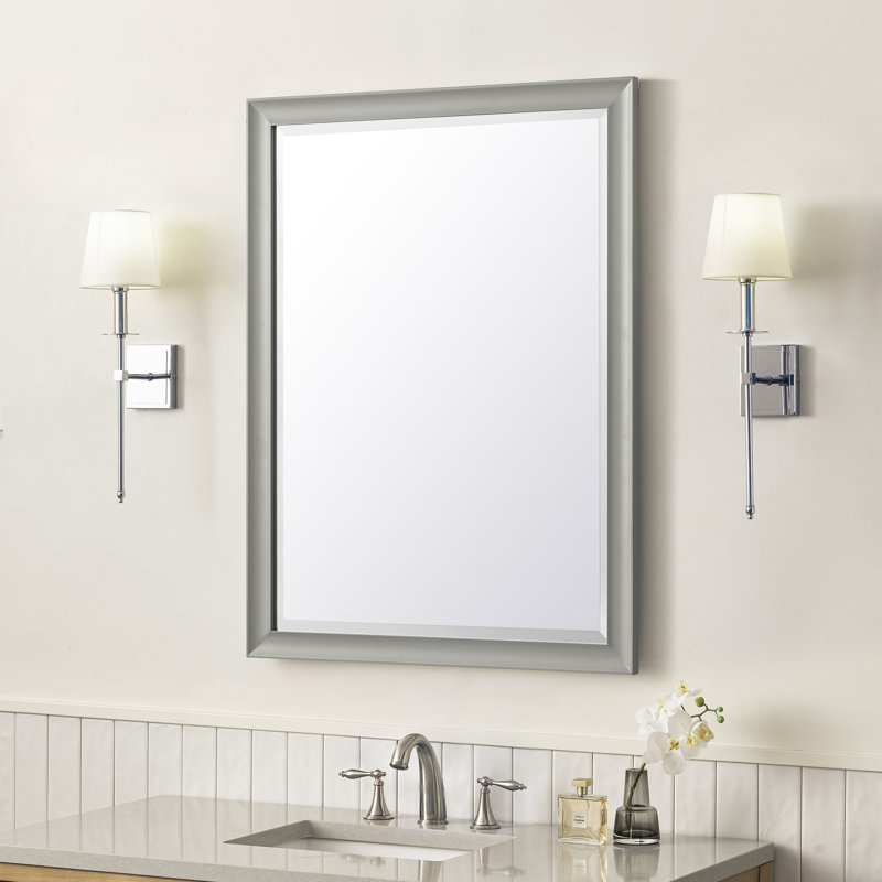 Glenbrooke Solid Wood Beveled Wall Mirror, Urban Gray, 40" x 30"